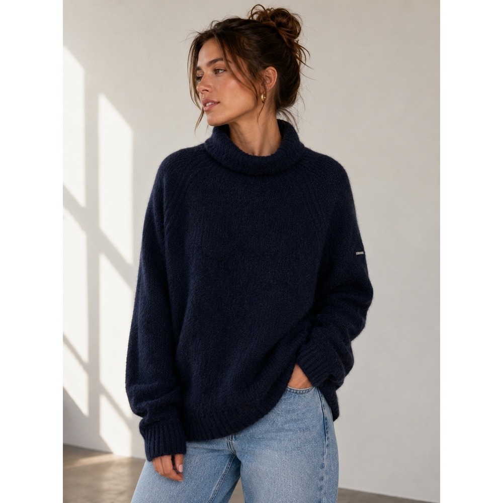 Superdry Studios Sweater‎ Womens 2XL Navy Alpaca Wool Blend Mock Neck Oversized